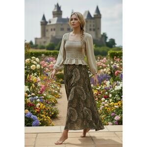 Cream Gauze/Crochet Shirt Boho Ren Festival Cottage Coquette Cotton Size L